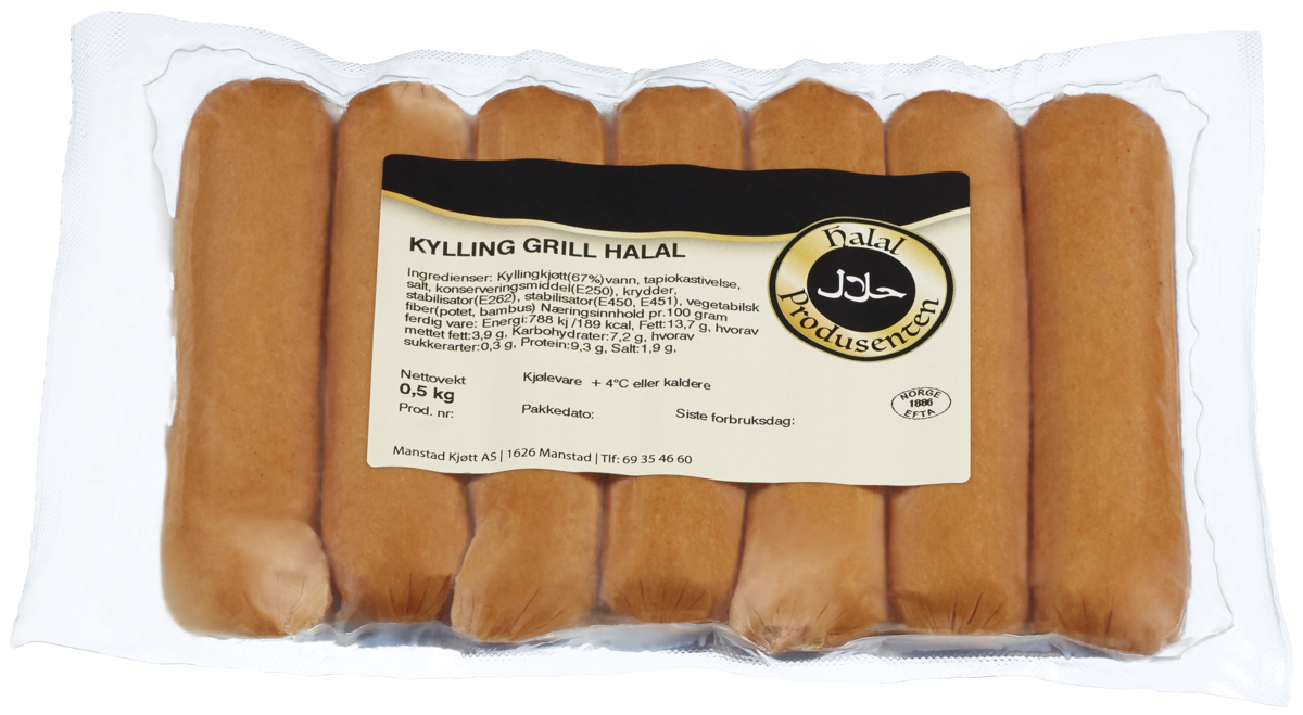 Kylling Grill Halal Pølser Åkeberg Skoglunn Pølsemakeri AS
